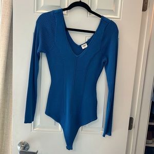 Abercrombie & fitch women’s long sleeve blue knit bodysuit. Size large.